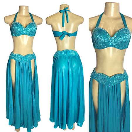 [Liquidação] Dança do Ventre Traje Bordado Completo   - Pronta Entrega - TPCL-399